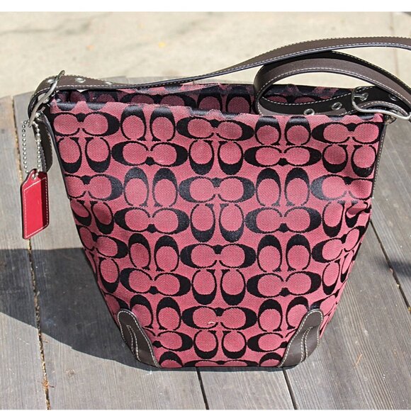 Coach Vintage Y2K - Signature and Leather Bucket Bag 6076 in Bordeaux Jacquard - Picture 1 of 14